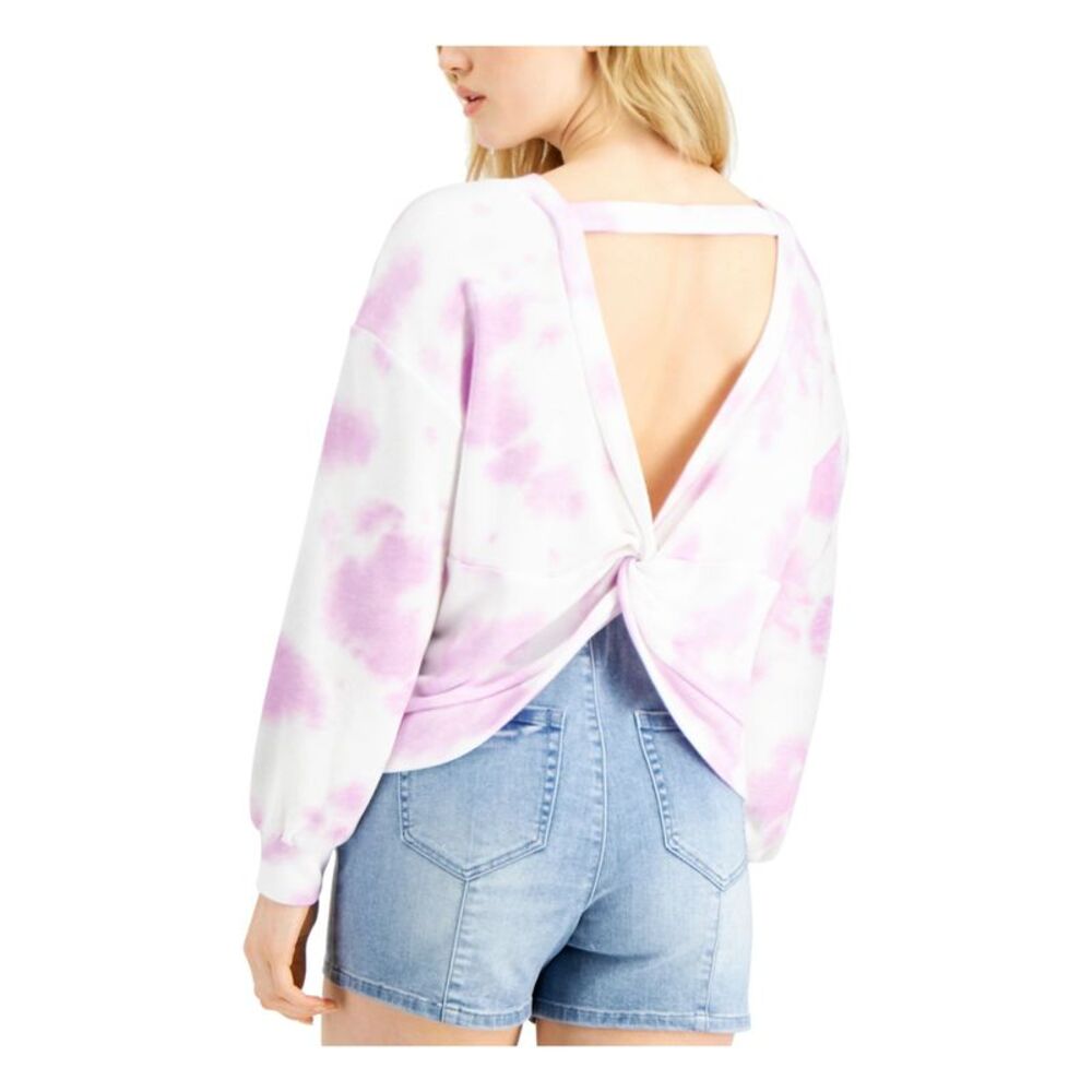 BAR III Womens Purple Cut Out Twist Back Tie Dye Sweatshirt XXS - Picture 2 of 2